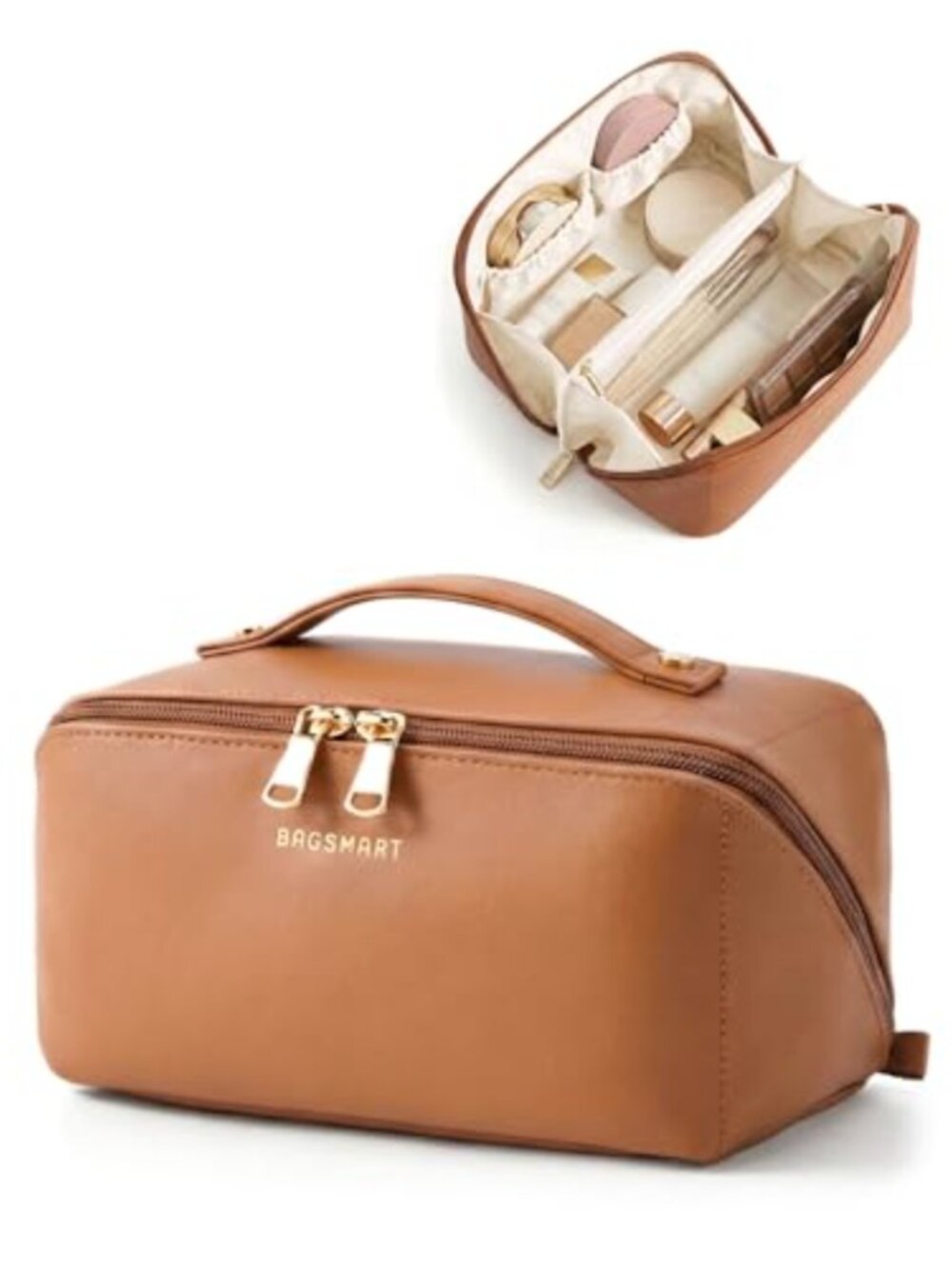 Large Capacity Travel Makeup Bag Faux Leather Cosmetic Organizer for Women